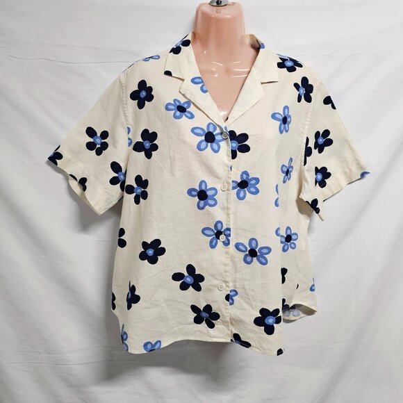 UNIQLO marimekko Linen-Blend Open Collar Shirt Women Size M Off White - Picture 1 of 11